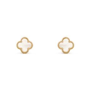 Adina Eden Gold and Mother of Pearl Clover Stud Earrings NEW